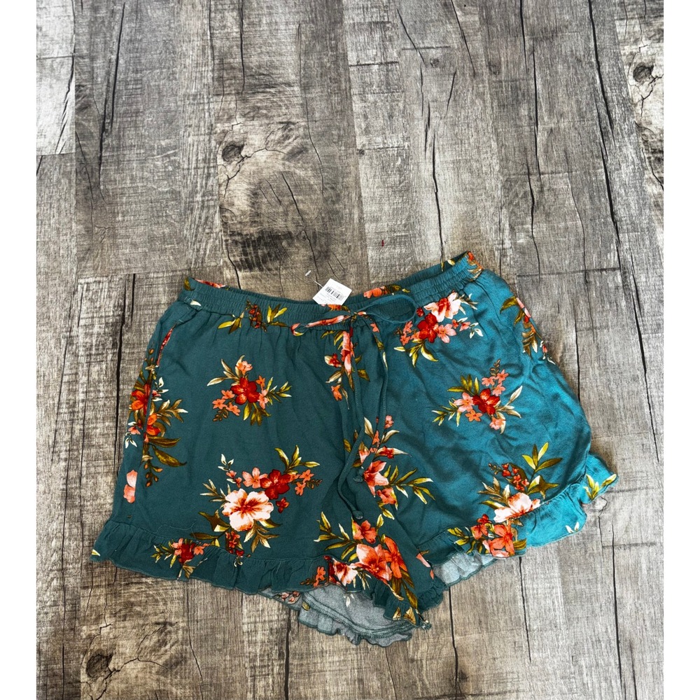 American Eagle NWT Floral Ruffle Shorts Teal Green Orange Tropical‎ Womens L